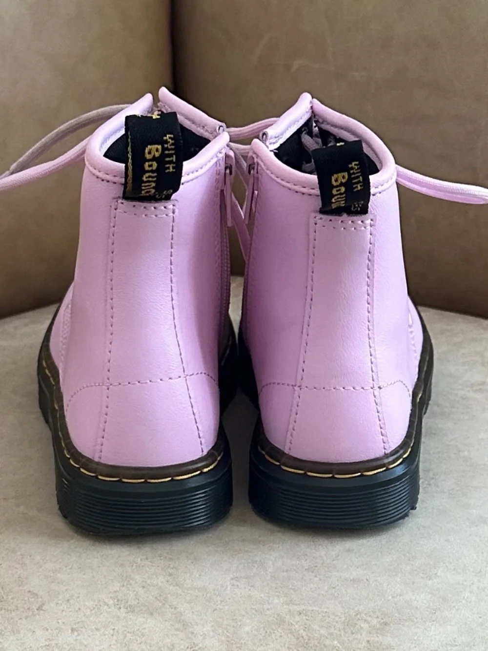 Dr. Martens Zavala J Leather Combat Boots Pale Pink Girls Size 13 Edgy Fun